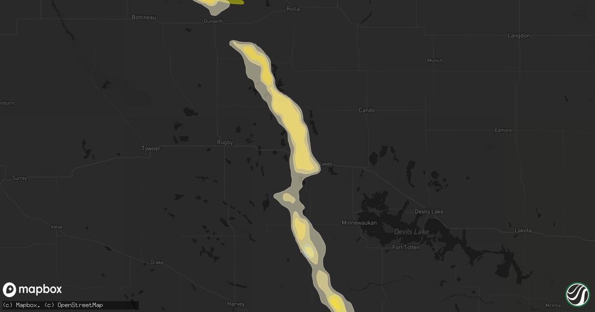 Hail map in York, ND on July 16, 2026