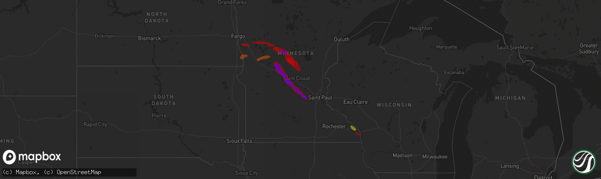 Hail map in North Dakota on July 17, 2010