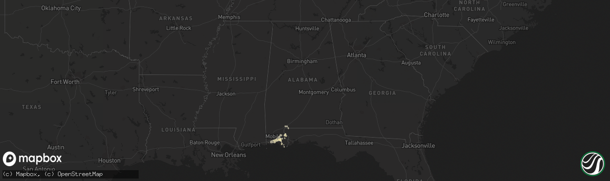 Hail map in Alabama on July 17, 2015