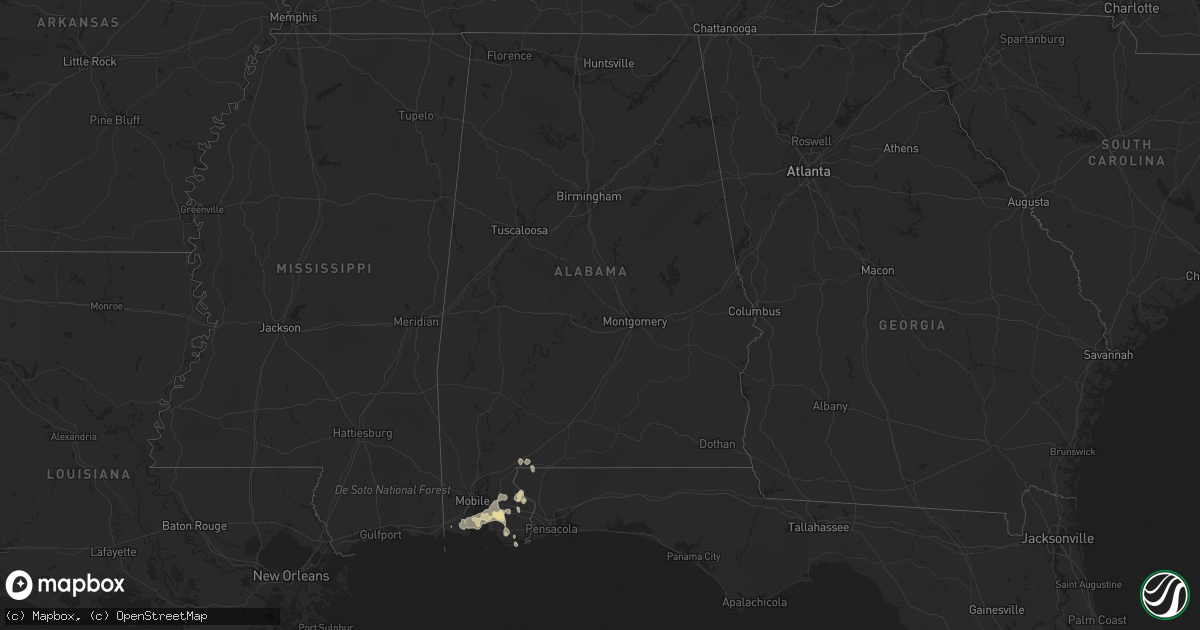 Hail map in Alabama on July 17, 2015