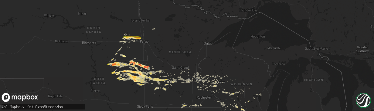 Hail map in Minnesota on July 17, 2015