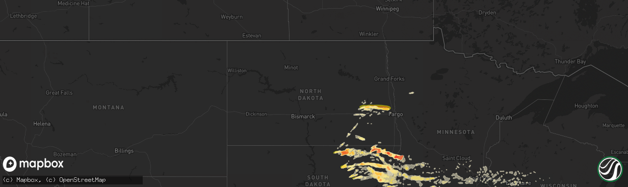 Hail map in North Dakota on July 17, 2015