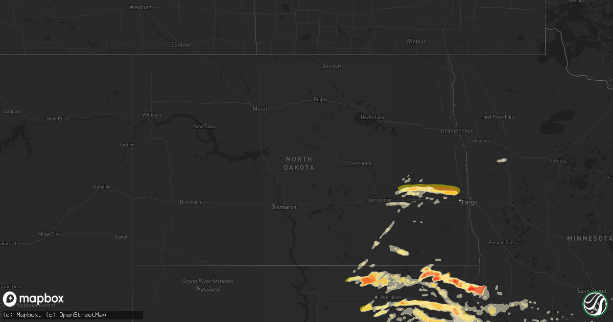 Hail map in North Dakota on July 17, 2015