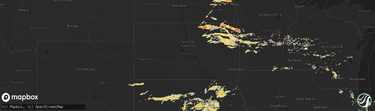 Hail map in South Dakota on July 17, 2015