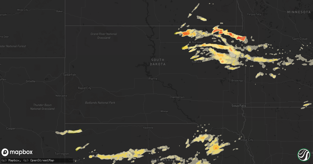 Hail map in South Dakota on July 17, 2015