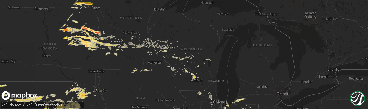 Hail map in Wisconsin on July 17, 2015