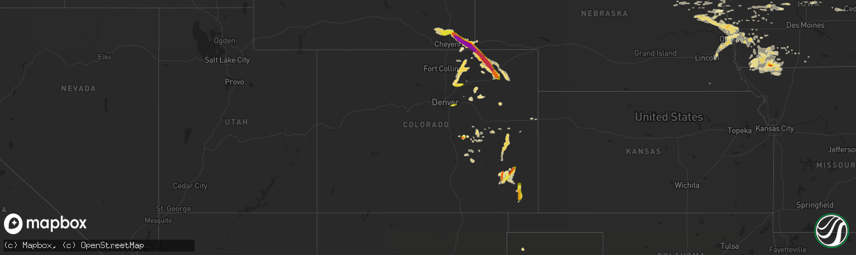 Hail map in Colorado on July 17, 2016