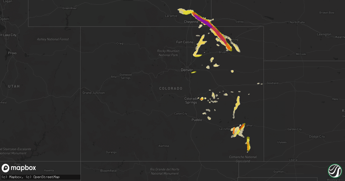 Hail map in Colorado on July 17, 2016