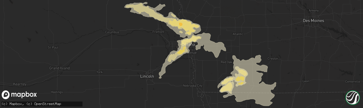 Hail map in Papillion, NE on July 17, 2016