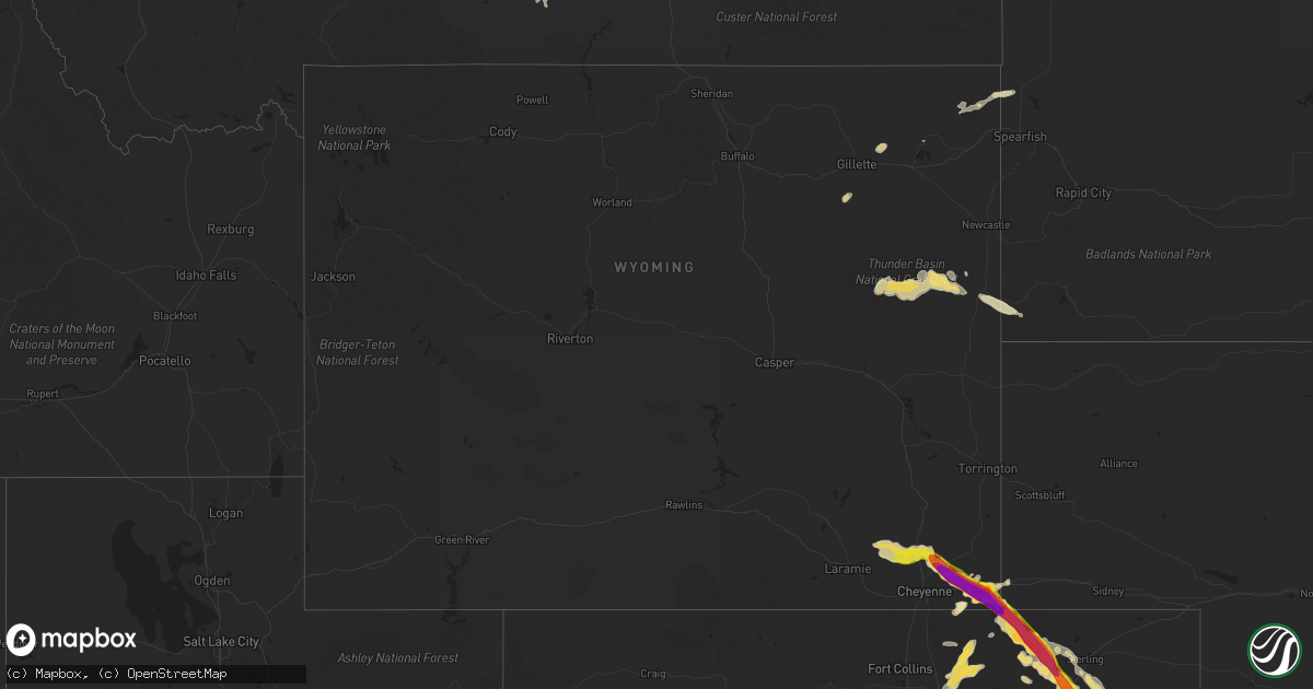 Hail map in Wyoming on July 17, 2016