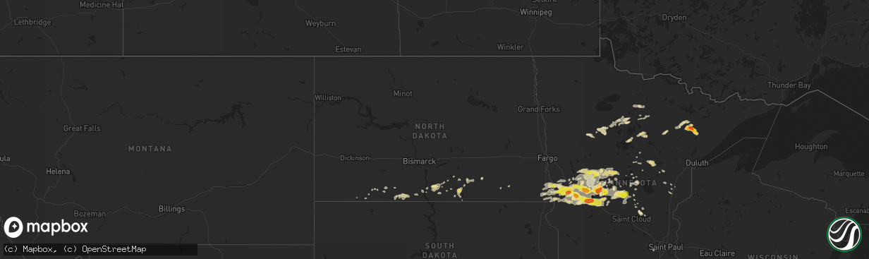 Hail map in North Dakota on July 17, 2017