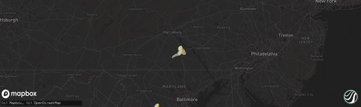 Hail map in York, PA on July 17, 2017