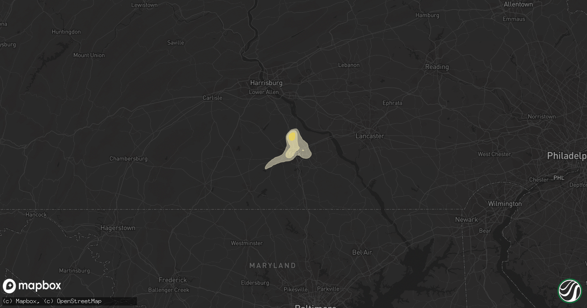 Hail map in York, PA on July 17, 2017