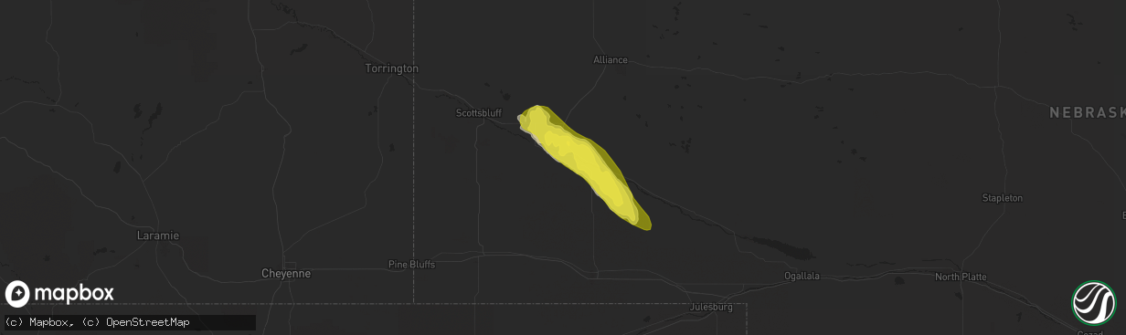 Hail map in Bridgeport, NE on July 17, 2018