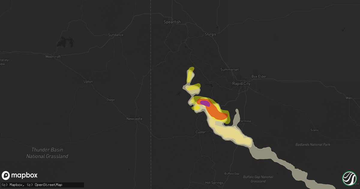 Hail map in Hill City, SD on July 17, 2018