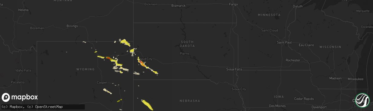 Hail map in South Dakota on July 17, 2018