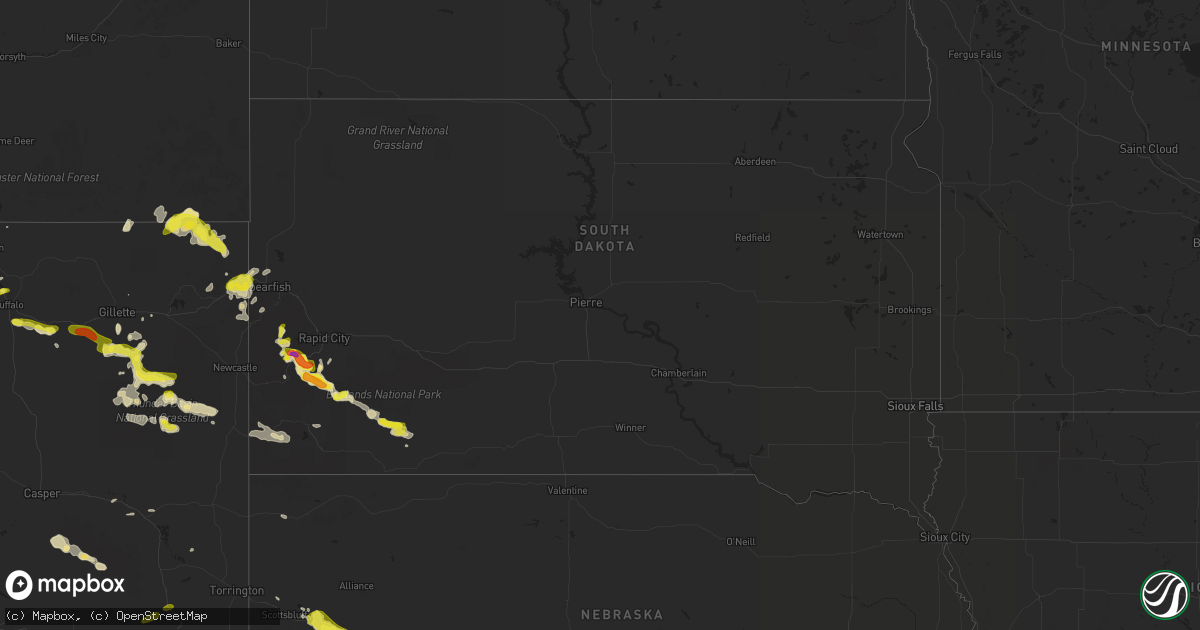 Hail map in South Dakota on July 17, 2018