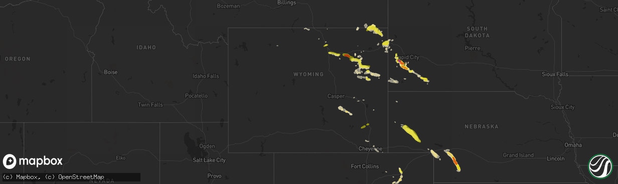 Hail map in Wyoming on July 17, 2018