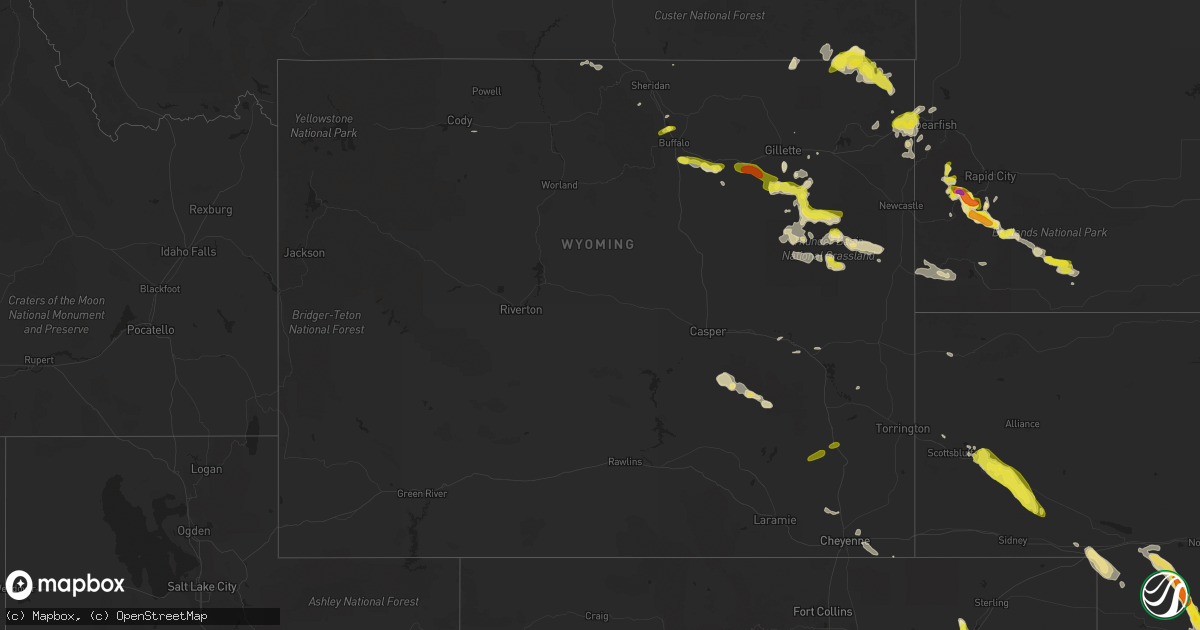 Hail map in Wyoming on July 17, 2018
