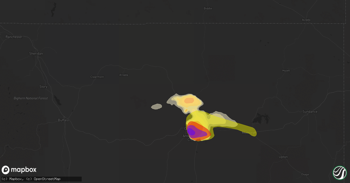 Hail map in Gillette, WY on July 17, 2019