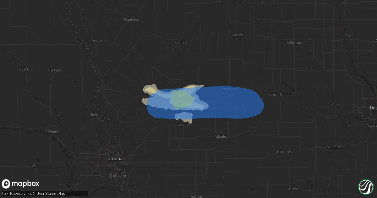 Hail map in Harlan, IA on July 17, 2019