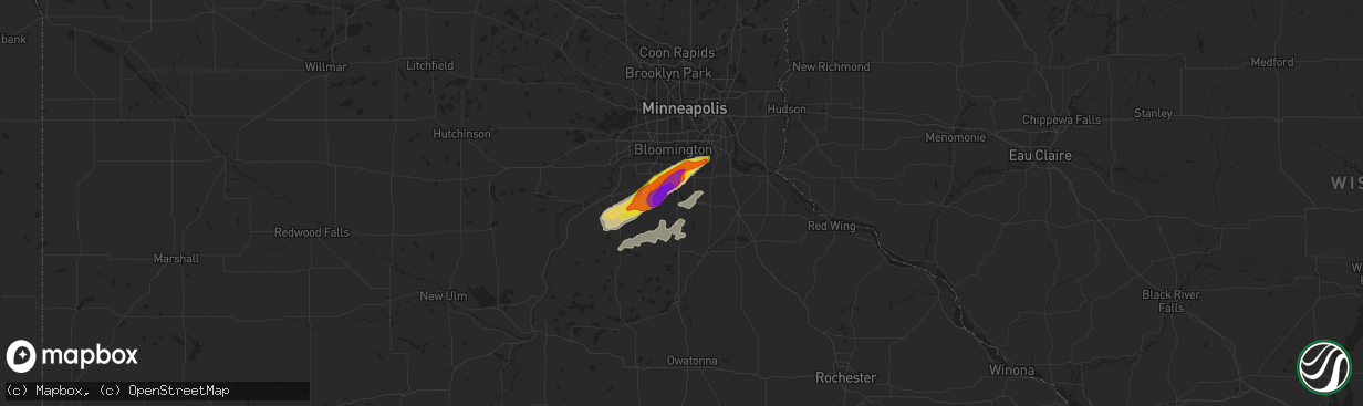 Hail map in Lakeville, MN on July 17, 2019