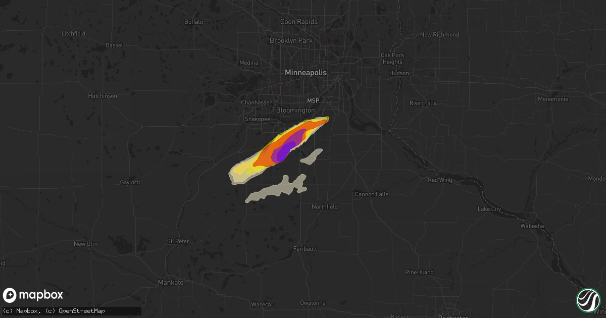 Hail map in Lakeville, MN on July 17, 2019