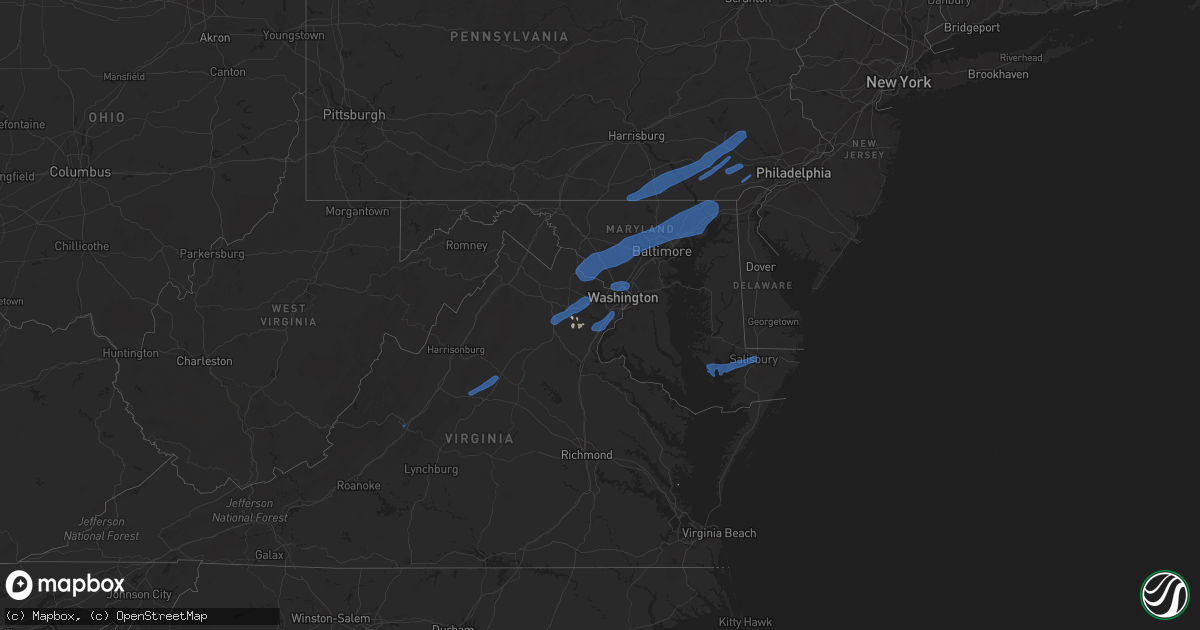 Hail map in Maryland on July 17, 2019