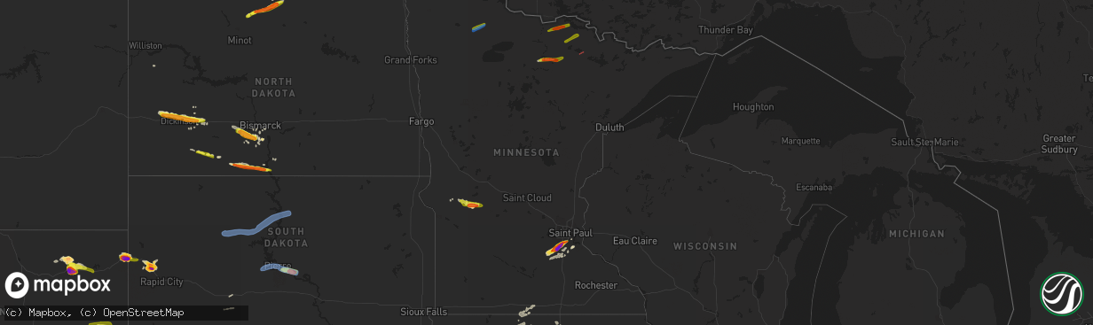 Hail map in Minnesota on July 17, 2019