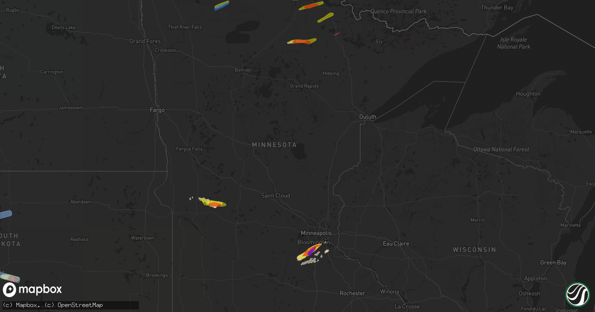Hail map in Minnesota on July 17, 2019