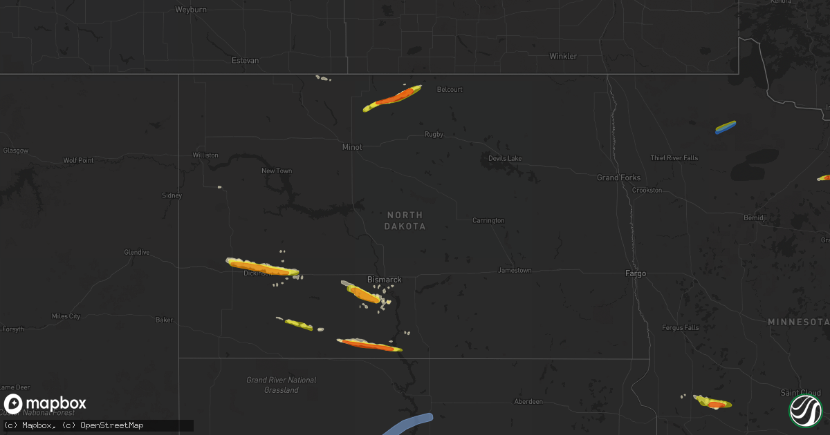 Hail map in North Dakota on July 17, 2019