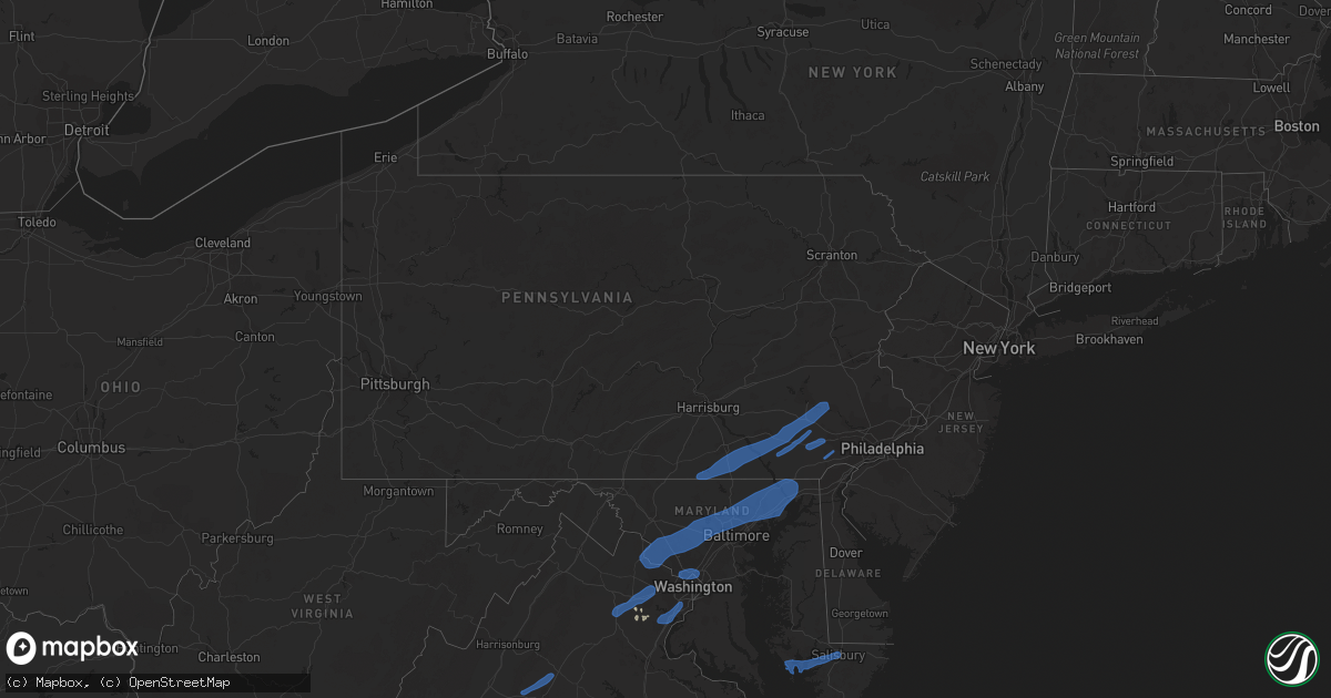 Hail map in Pennsylvania on July 17, 2019