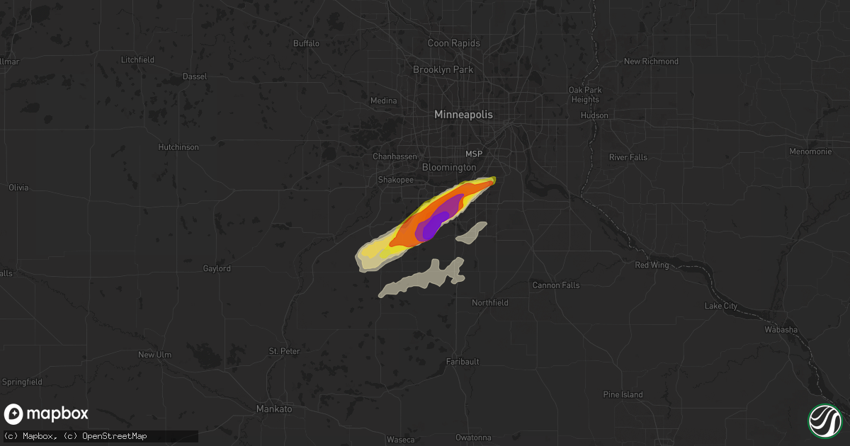 Hail map in Prior Lake, MN on July 17, 2019