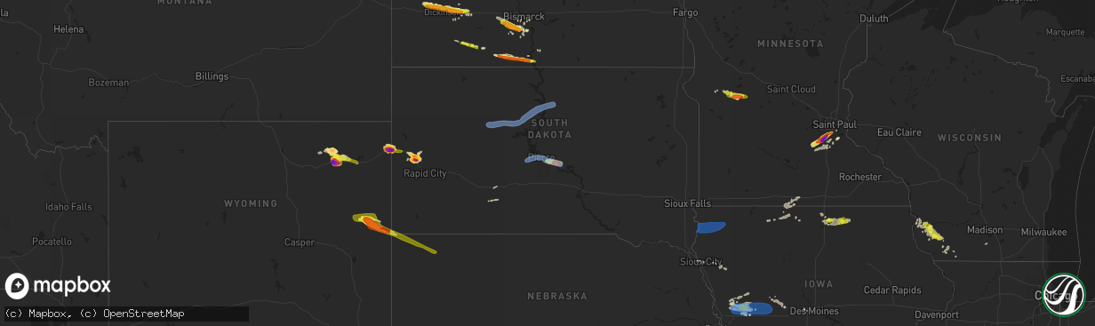 Hail map in South Dakota on July 17, 2019