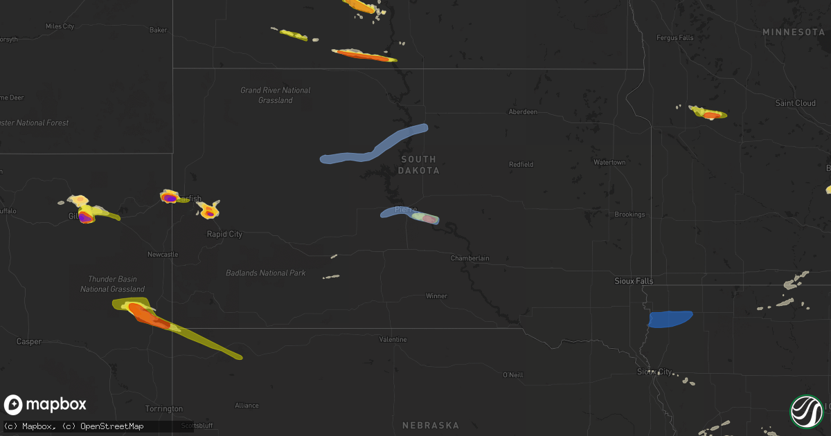 Hail map in South Dakota on July 17, 2019