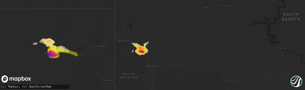 Hail map in Sturgis, SD on July 17, 2019