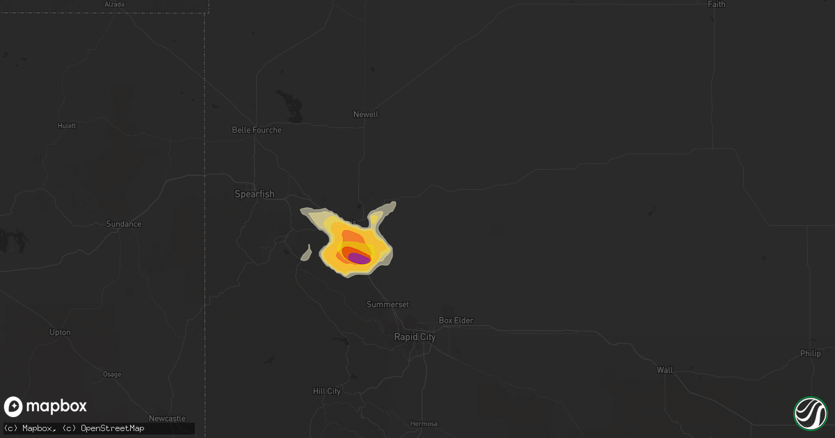 Hail map in Sturgis, SD on July 17, 2019