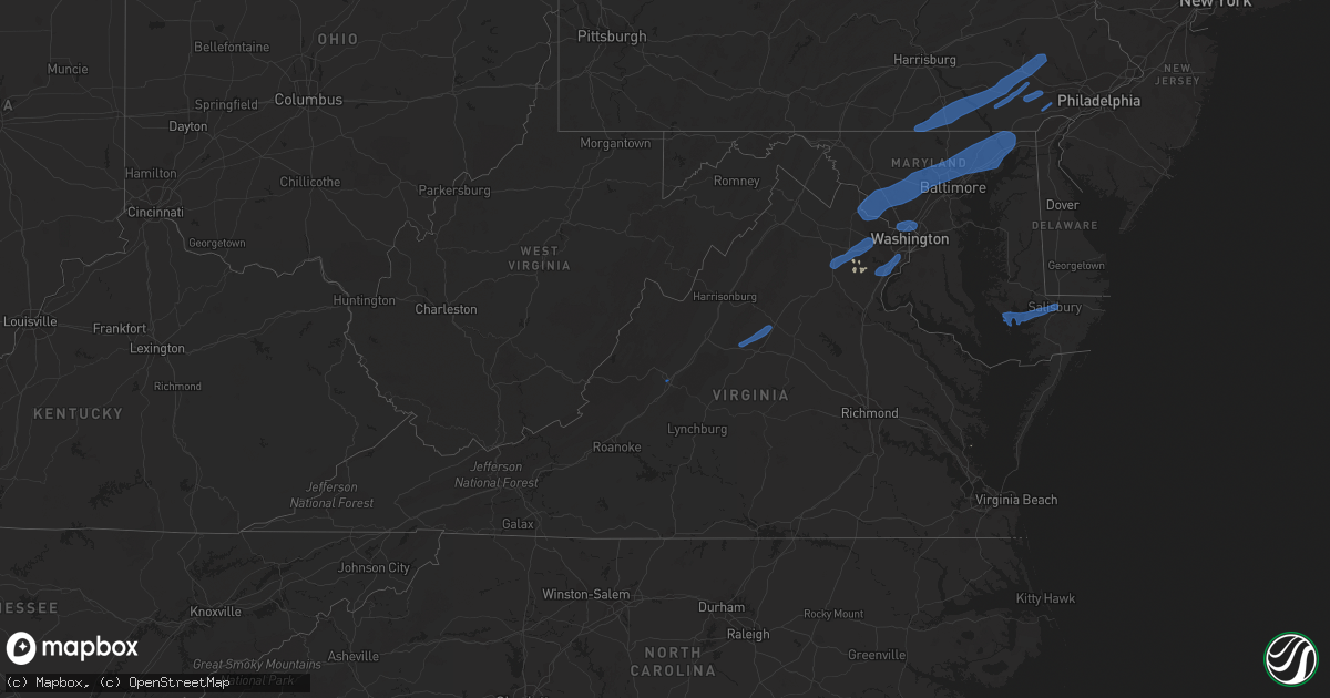 Hail map in Virginia on July 17, 2019