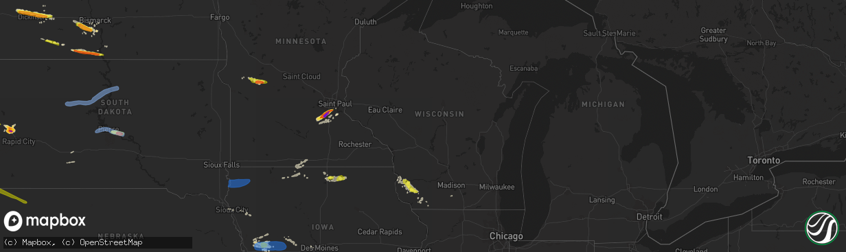 Hail map in Wisconsin on July 17, 2019