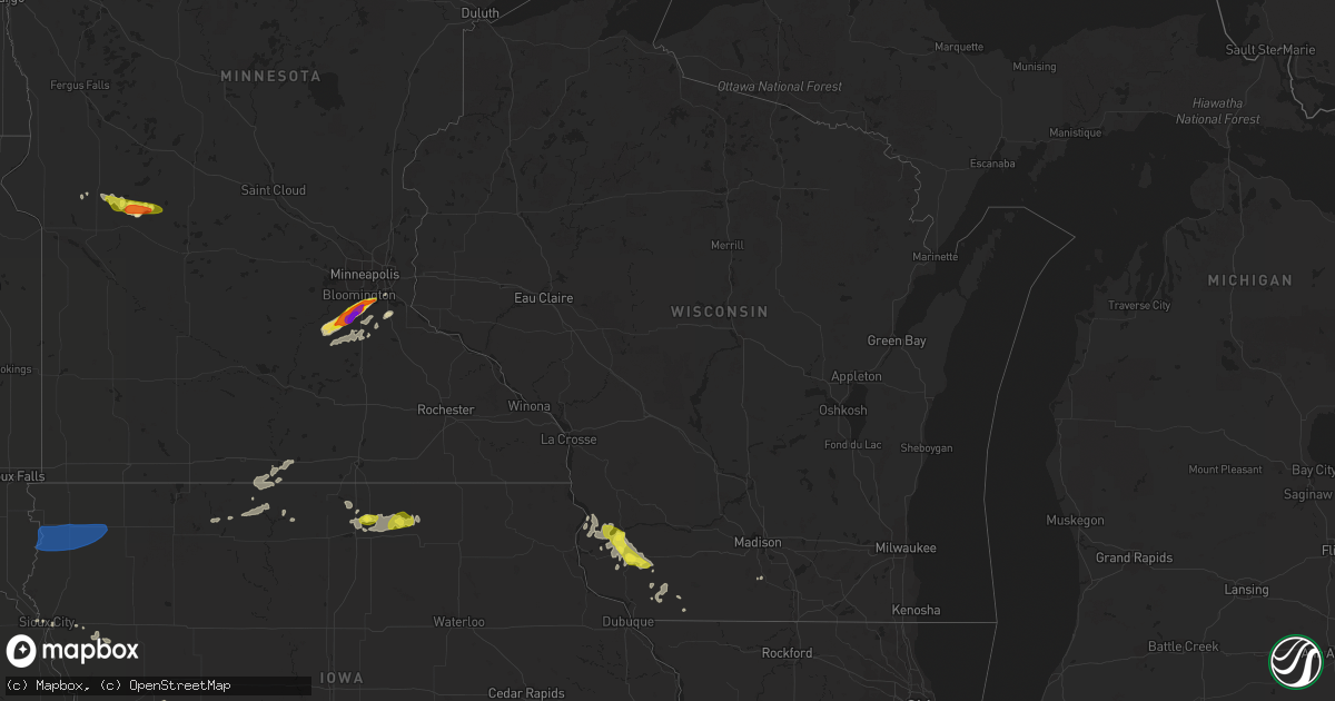 Hail map in Wisconsin on July 17, 2019