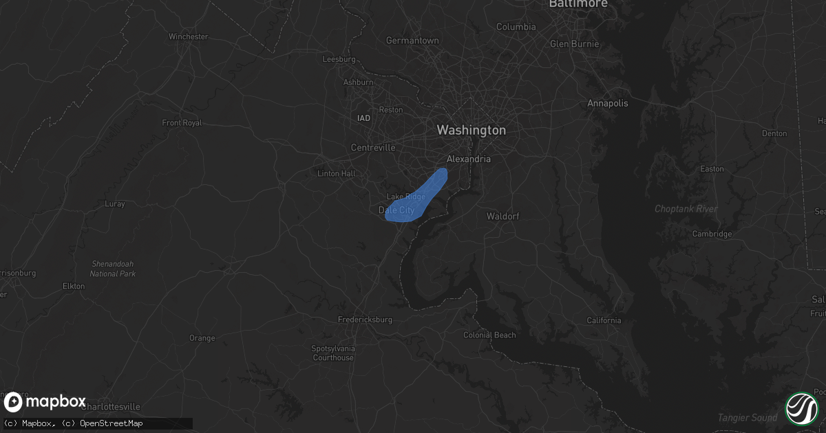 Hail map in Woodbridge, VA on July 17, 2019