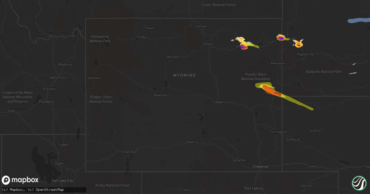 Hail map in Wyoming on July 17, 2019