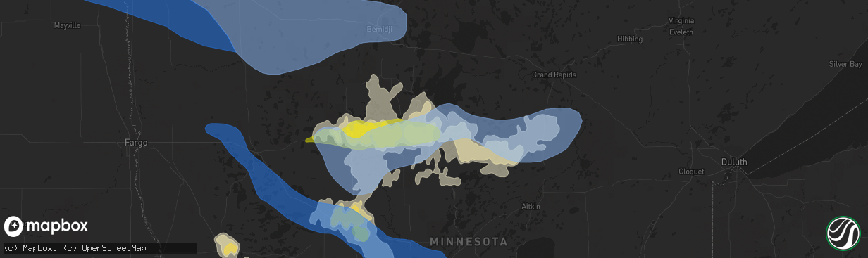 Hail map in Hackensack, MN on July 17, 2020