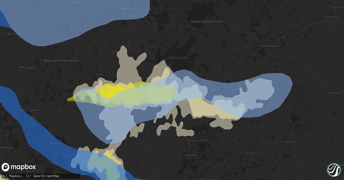 Hail map in Hackensack, MN on July 17, 2020