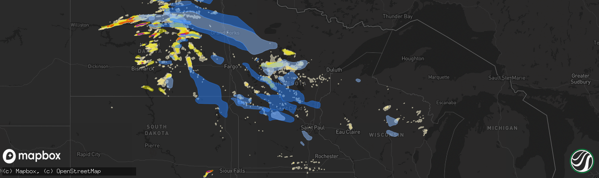 Hail map in Minnesota on July 17, 2020