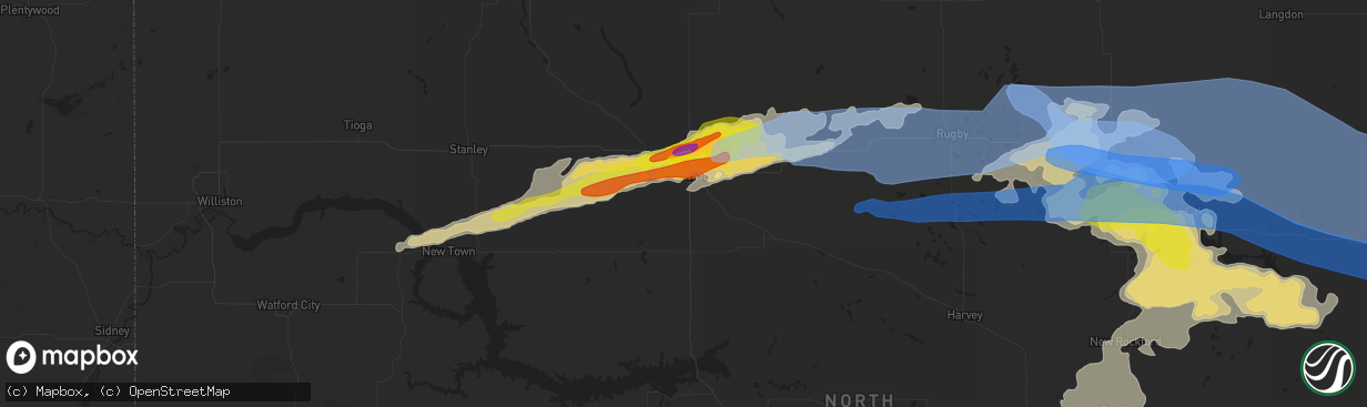 Hail map in Minot, ND on July 17, 2020