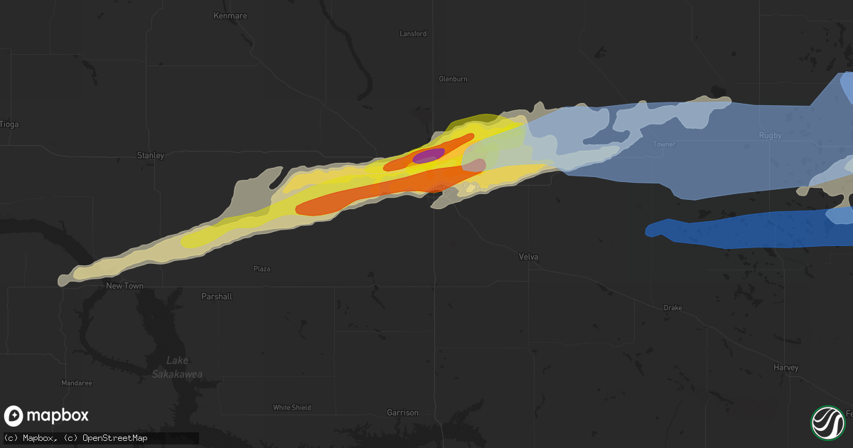 Hail map in Minot, ND on July 17, 2020