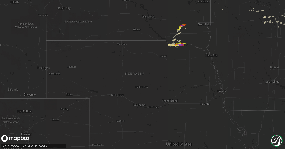 Hail map in Nebraska on July 17, 2020