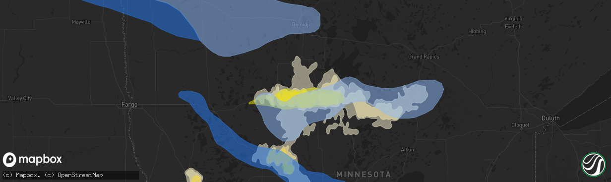 Hail map in Nevis, MN on July 17, 2020