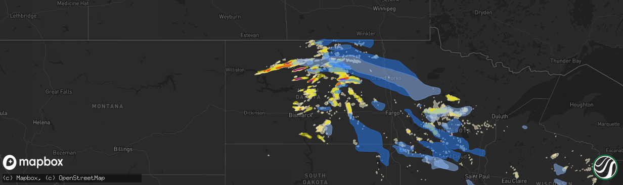 Hail map in North Dakota on July 17, 2020